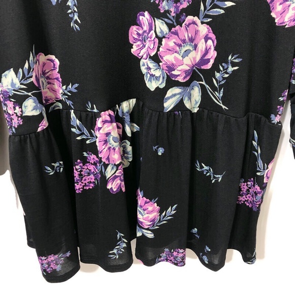 STYLE & CO Black Floral Ruffle Sleeve Boho Top XL - Picture 10 of 16